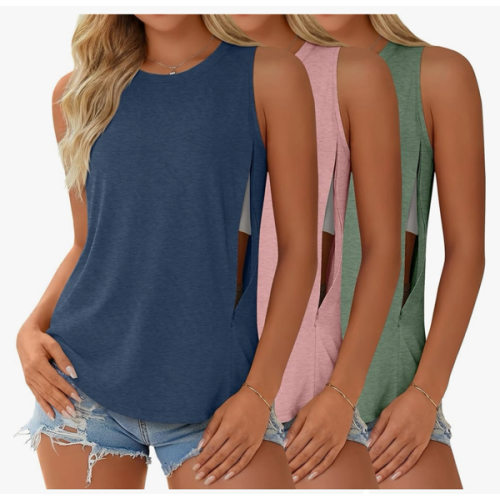3 Pack Women's Nursing Tank Tops Hidden Zippers Sleeveless Shirts Breastfeeding Crew Neck Loose Maternity Tops