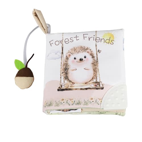 Ali+Oli Baby Cloth Book  Soft Sensory Crinkle Book with Teether for Infants 0-12 Months  Early Learning Touch & Feel Tummy Time Toy  Newborn Shower Gift for Boys & Girls - Forest Friends