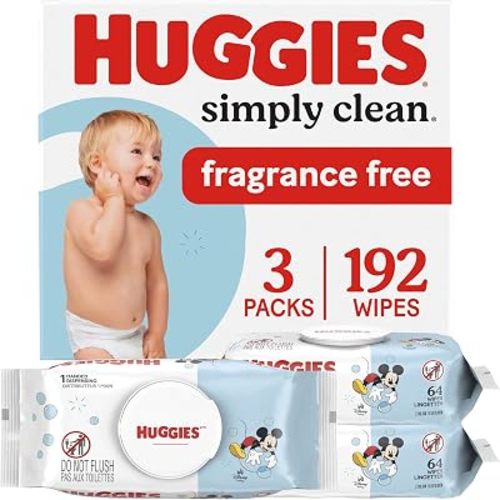 Huggies Simply Clean Baby Wipes, Unscented, 3 Packs, 192 Wipes