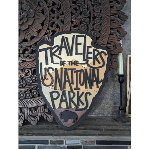 Travelers of the US National Park Service Sign | Arrowhead National Parks Wall Decor | National Park Symbol | Explorer Sign | US Parks Gifts
