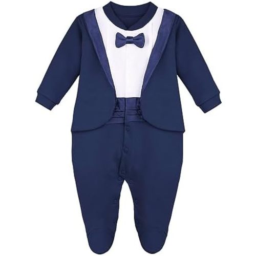 Lilax Baby Boy Gentleman Tuxedo Footie Christmas Holiday Outfit with Bow Tie
