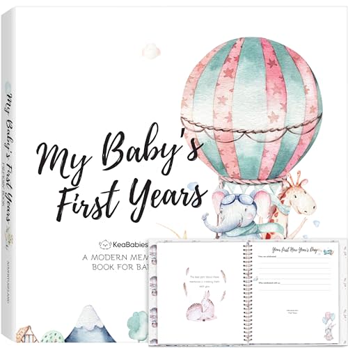 First 5 Years Baby Book Keepsake, Baby Memory Book Girl, Boy(AdventureLand) | 90 Pages Hardcover First Year Milestone Journal, Simple Newborn Scrapbook for New Parents, Photo Album, Shower Gift
