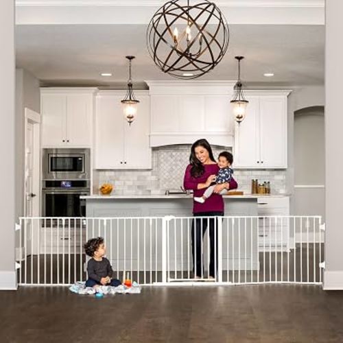 Regalo Safety 56"-130" Super Wide Baby Gate & Play Yard, 2-in-1 Adjustable Safety Gate for Doorways & Bottom of Stairs, Wall Mounted Room Divider, Includes Wall Mount Kit