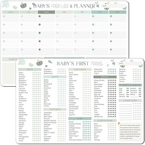 2 Pcs Baby First Food Checklist, Baby Led Weaning Supplies, Baby First Foods Tracker Fridge Magnet & Daily Food Log Meal Planner, 12"x8" Dry Erase Baby Foods Chart, 101 Foods Before 1 Checklist Magnet