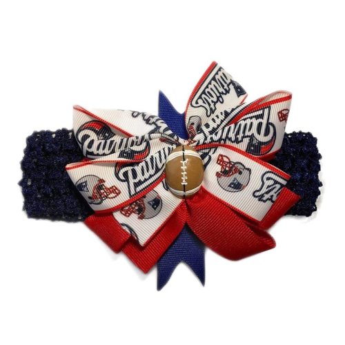 Patriots Baby Girl Boutique Bow Crocheted Headband- Fits newborn- adult
