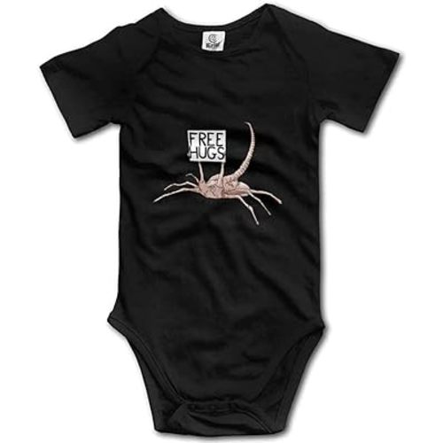 Wanna A Free Hug from Me? Baby Bodysuit Funny Facehugger Aliens Short Sleeve Onesie D-Black