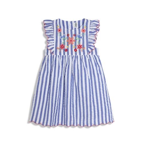 Floral Embroidered Frill Cotton Seersucker Sundress