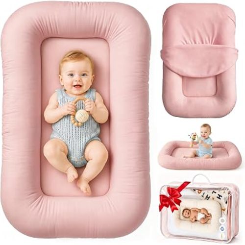 Baby Lounger & Snuggle Nest for Newborn 0-24 Months, Baby Nest Supervised Breathable Cotton for Newborn, Breathable Portable Infant Lounnger for Travel and Home, Pink (Lounger Cover Included)