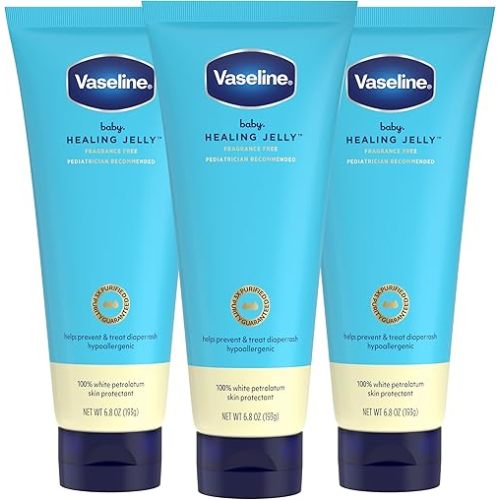 Vaseline Baby Healing Jelly 3 Pack White Petroleum Skin Protectant for Preventing & Treating Diaper Rash,with a Hypoallergenic, Pediatrician-Recommended Formula, 6.8 oz
