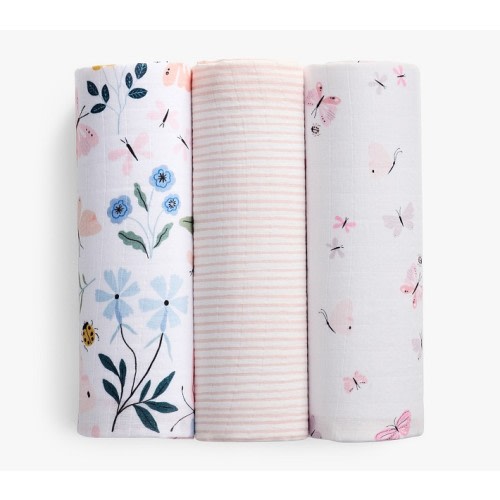 Wildflower Butterfly Organic Muslin Swaddle, Set of 3