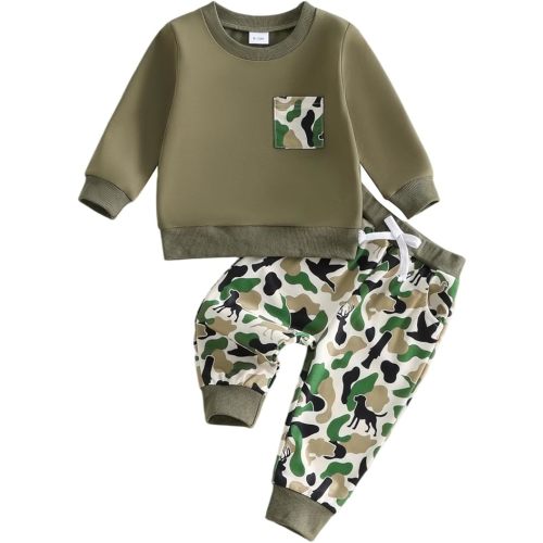 PUHHAPIEY Toddler Boy Clothes Baby Outfits Fall Winter Camo Hunting Retro Pullover Sweatshirts + Camouflage Pants Set