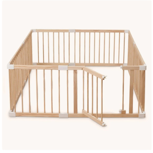 HARPPA Wooden Baby Gate Playpen | Non-Toxic Foldable DIY Adjustable Play Yard for Infants & Toddlers – Natural Finish Baby Fence for Small & Large Spaces