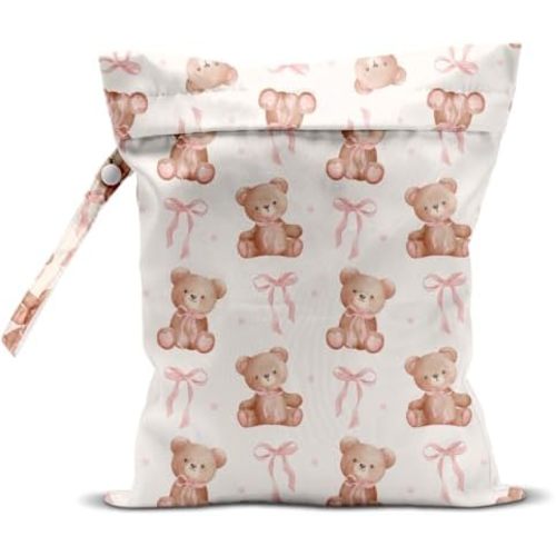 Wet Bag for Baby Swimsuit Kids Wet Dry Bag for Breast Pump Parts Diaper Bag Toiletries Daycare Organizer Beach Vacation Essentials Bear Pink Bow Travel Laundry Bags