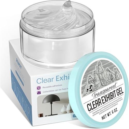 6 oz Clear Exhibit Gel, Reusable Museum Exhibit Putty to Keep Collections in Place, Removable & No Residue Exhibit Wax Fixed Decorations and Collection to Prevent Falling, Vibration.