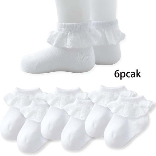 OQRKI Baby Lace Socks Newborn Girl Eyelet Ruffle Socks Infant Toddler Dress Crew Socks 0-6/6-12/12-24 Months