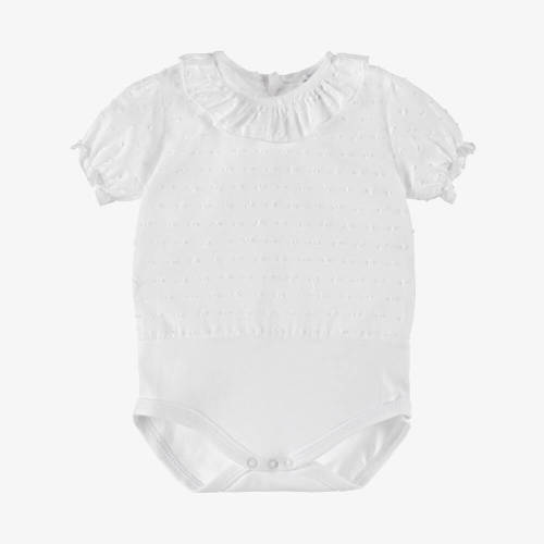 Babidu - Baby Girls White Plumetis Cotton Bodysuit | Childrensalon