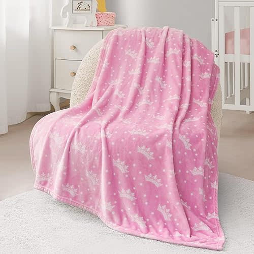 Juicy Couture Baby 40" x 50" Plush Throw, Pink Crown Polka Dots Cozy Nursery, Crib, or Stroller Throw Blanket