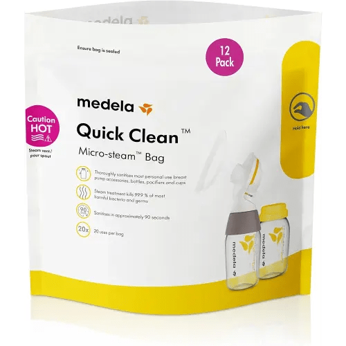 Medela Quick Clean Micro-Steam Bags for Bottles and Breast Pump Parts | 12 CT