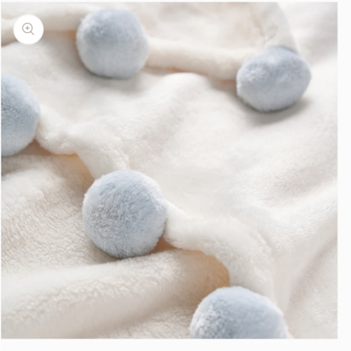Pale Blue Pom Trim Fleece Baby Stroller Blanket