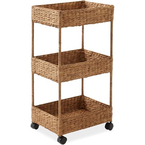 Casafield 3-Tier Rolling Storage Cart - Cinnamon, Water Hyacinth Nursery Caddy, Utility Cart for Bathroom, Craft Room, Laundry Room Organization