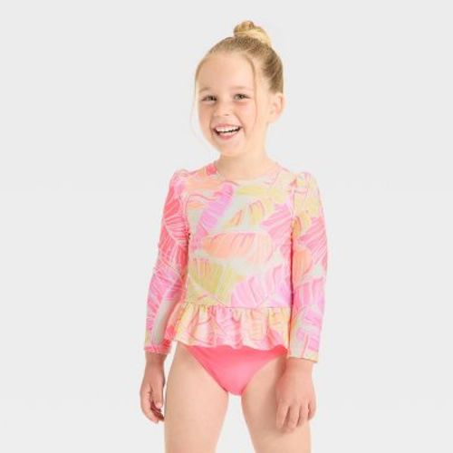 Toddler Girls' Long Sleeve Ruffle Rashguard Tankini Swim Set - Cat & Jack™