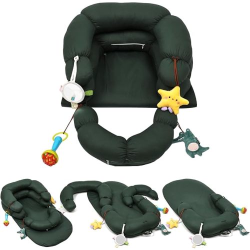 2-in-1 Tummy Time Mat & Seated Support Cushion for Newborns and Older Babies - Baby Tummy Time Support Cushion with Detachable Cushion and Toys（Green）