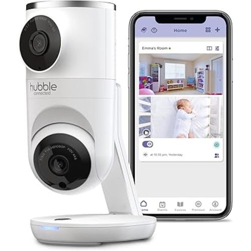 HUBBLE CONNECTED Nursery Pal Dual Vision Smart Camera Wi-Fi Enabled Baby Monitor with AI Motion Tracking, Plus Preloaded Soothing Sounds, Lullabies, and Stories, White