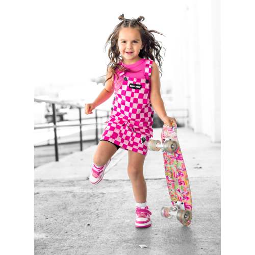 Overall Dress in Bubble Gum Checkered