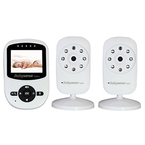 Babysense Video Baby Monitor with 2 Digital Cameras, 2.4" LCD Display, Infrared Night Vision, 2 Way Talk, Room Temperature, Lullabies, Long Range