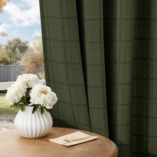 Beauoop Green Plaid Jacquard Blackout Curtains 63 Inches Long 2 Panels for Bedroom Living Room Gingham Checkered Room Darkening Thermal Insulated Soundproof Grommet Window Drapes, 52x63 2 Set
