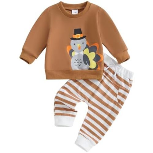 MAYUMMPY Toddler Baby Boy Girl Thanksgiving Outfit Long Sleeve Little Turkey Sweatshirt Sweatpants Winter Clothes Sweatsuit