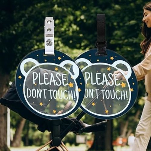 FREEBLOSS 2 Little Bear No Touching Baby Sign Baby Car Seat Sign Newborn Stroller Tags Please Dont Touch Plaque with Hanging Straps and Clips for Newborn Boys and Girls