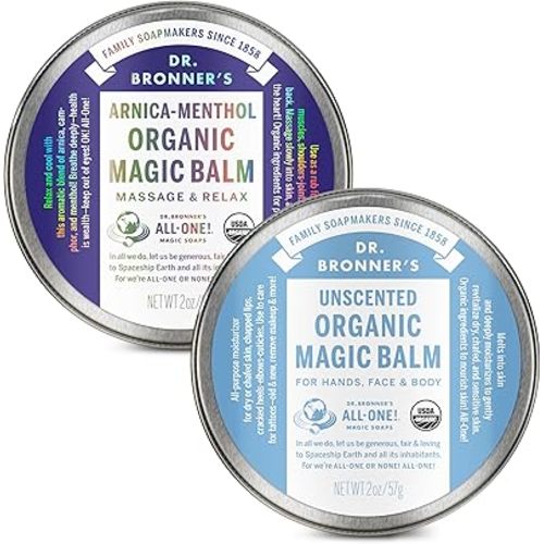Dr. Bronner's - Organic Magic Balm (2 oz Variety Pack) Arnica-Menthol & Baby Unscented - Made with Organic Beeswax & Hemp Oil, Moisturizes and Soothes Hands, Face & Body | 2 Count