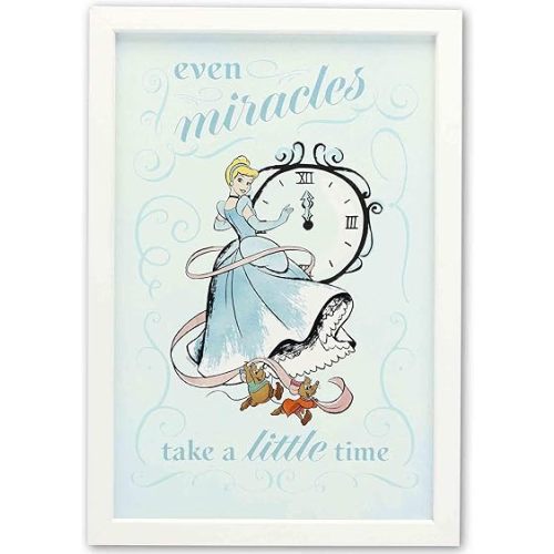 Disney Princess Cinderella Even Miracles Take a Little Time Framed Wood Wall Decor - Inspirational Cinderella Wall Art for Home