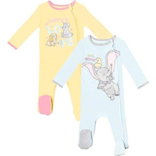 Disney Baby Girls 2 Pack Zip Up Sleep N' Plays Newborn to Infant Sizes (Newborn - 24 Months)
