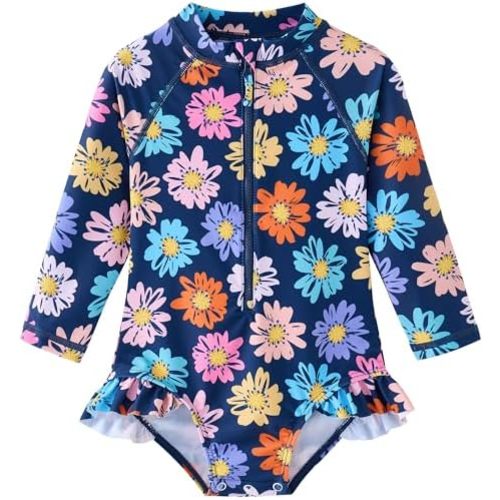 UMELOK Baby Girls' One Piece Swimsuit Rash Guard Swimwear Long Sleeve with UPF 50+ Sun Protection