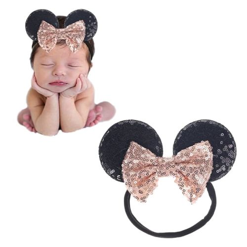 JIAHANG Mouse Ears Sequin Bow Nylon Hairband, Hair Bow Nylon Headband, Soft Elastic Headwear for Baby Girl Newborn Toddler, kids, Party Supplies
