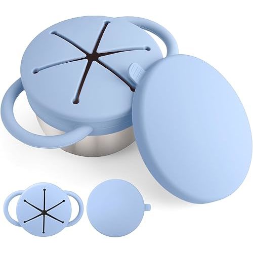 Mity rain 1 Pack Stainless Steel Snack Containers for Toddlers with Spill-Proof Silicone Lids & Handles - 3-in-1 Baby Snack Cups, No-Spill Toddler Snack Box, Perfect for On-the-Go Healthy Eating