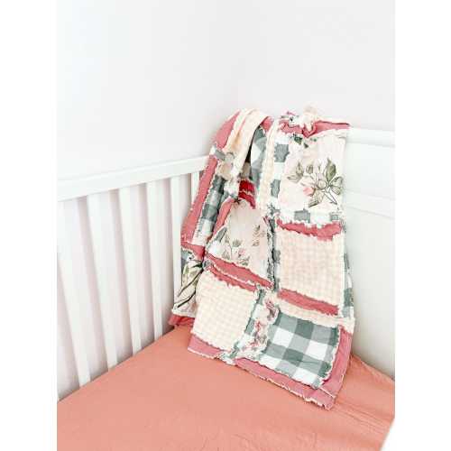 Mauve Sage Floral Rag Quilt | Baby Girl Nursery Bedding, Tan Blush Pink Sage Green, Baby Girl Quilt