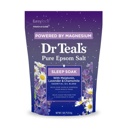 Dr Teal's Epsom Salt Magnesium Soak, Sleep Blend with Melatonin, Lavender & Chamomile, 7 lbs