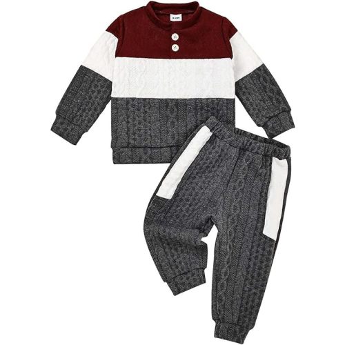 Toddler Baby Boy Outfit Fall Winter Boy Clothes Long Sleeve Color Contrast Sweatshirt Pants Set Boy Outfits 12M-5T