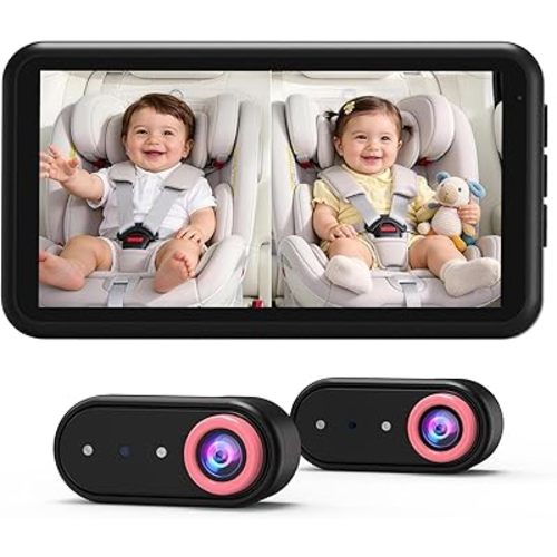 LUCKVIEW BM2 PRO Dual Baby Car Camera, 5.2" 1080P HD Display for Rear-Facing Car Seats, IR Night Vision, Anti-Shake Mount, Easy Install – Ideal for Parents with 2 Kids and Pets