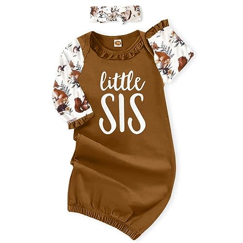 AMAWMW Newborn Baby Girl Little Sister Sleeper Gown Stripe Long Sleeve Nightgown Pajamas Gifts Stuff Essential Outfit