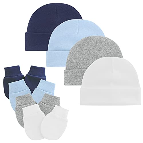 Zando Anti-Scratch Baby Hats and Mittens Set Newborn Beanie Gloves 0-6M | Warm knit cotton hospital hat for baby boys and girls, a baby essential for outfits, homecoming, halloween, photos & showers