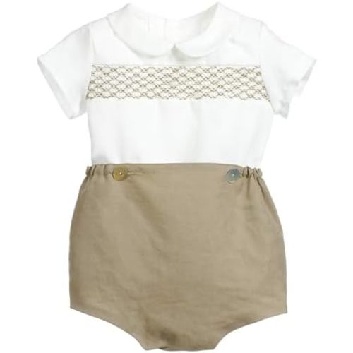 Twoflower Smocked toddler boy outfits Summer Cotton Short Sleeve boys' button-down shirts Casual 2 piece Clothing Set