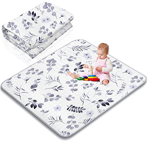 Watercolor Leaf Theme Portable Baby Play Mat, 43 x 43 Inch Washable Foldable Crawling Mat, Non Slip Playmat for Babies, Kids Play Mats Pad for Floor Playpen Toddler Infants Tummy Time Activity