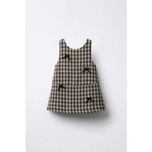 PLAID VELVET BOW PINAFORE DRESS - Pink | ZARA United States