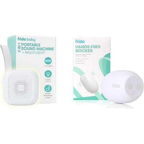Frida Baby 2-in-1 Portable Sound Machine for Baby + Hands-Free Stroller Rocker Device with 5 Vibration Levels, Rechargeable for Cribs & Strollers, Soothing Sleeping Accessories