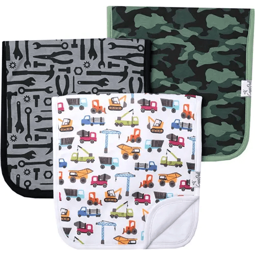 Copper Pearl Premium Baby Burp Cloths - 3-Pack Large Cotton Burp Cloths, Extra Soft Spit Up Rags with 3 Absorbent Layers, Perfect for Baby Boy Gifts (21" x 10" Size, Diesel Set)