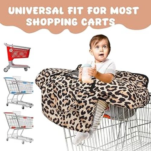 Shopping Cart Cover for Baby High Chair Cover Grocery Cart Cover for Baby Girl Boy Toddler Brown Leopard Print Portable Shopping Cart Cover with Safety Harness